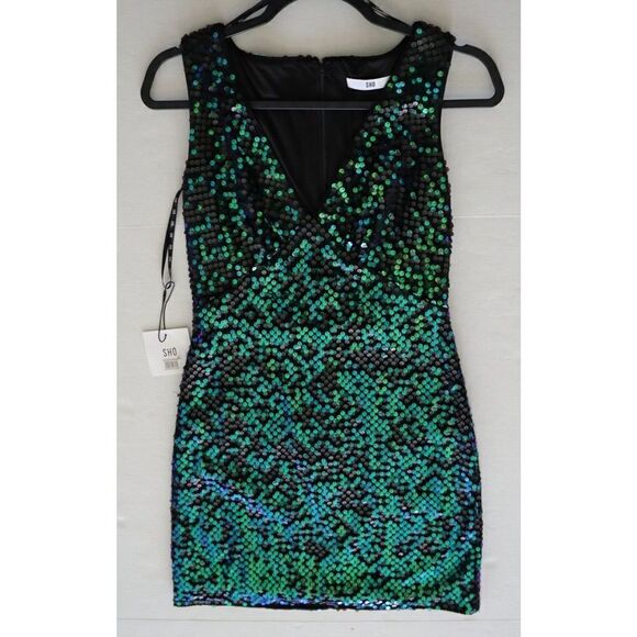 SHO by Tadashi Shoji Women's Sz XXS Shamrock Sequin Body-Con Cocktail Dress - Picture 8 of 16